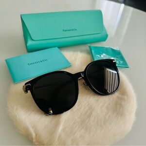 Tiffany & Co. Black Oversized Women's Sunglasses with Gold Accents